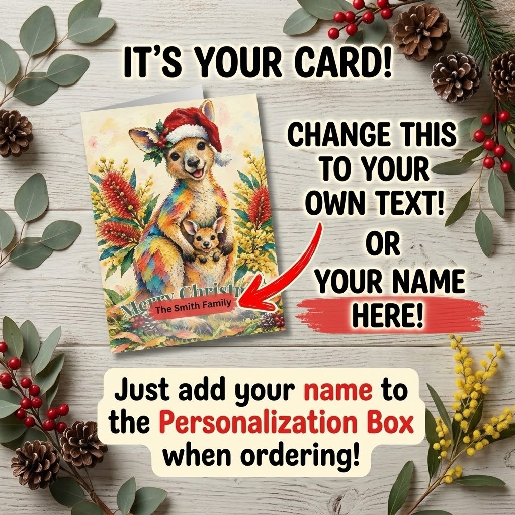 Personalised Kangaroo Christmas Folded Greeting Card | Australian Animals