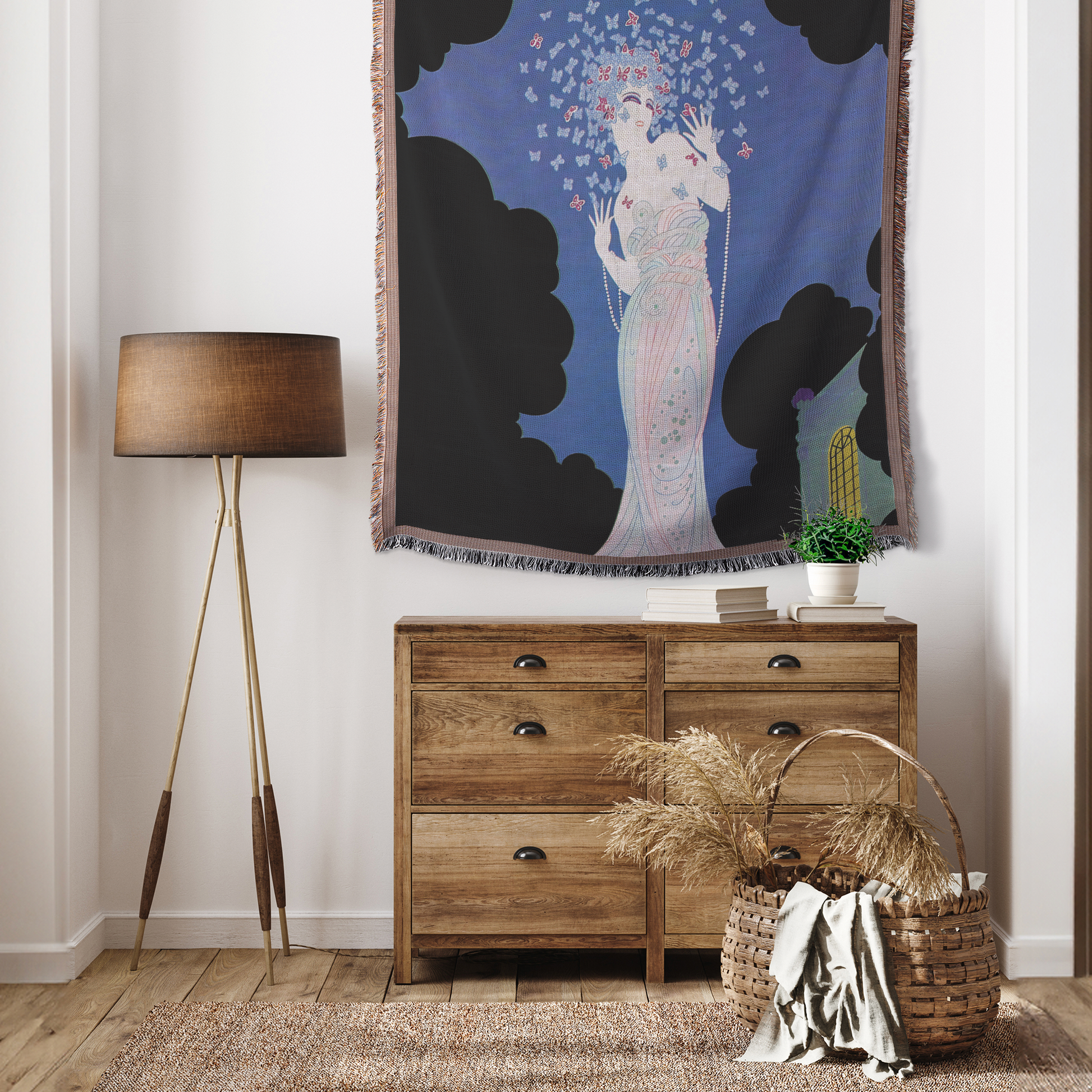 Vintage Glamour Lady "Ms Vogue" Woven Blanket | Art Deco Vogue Style Printed Throw | Elegant Retro Home Décor