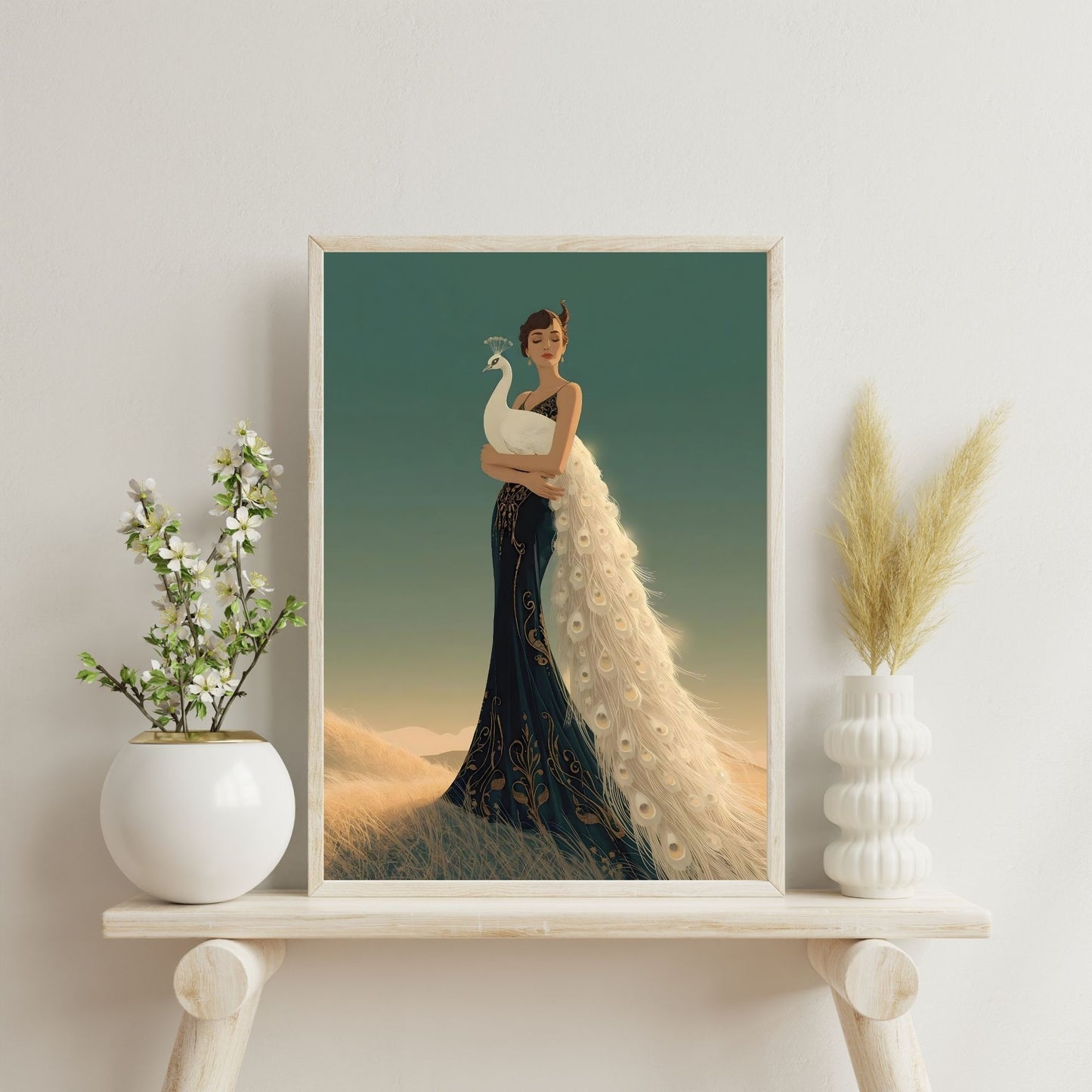 Art Deco Elegance Peacock Lady Fine Art Poster - Timeless Glamour for Your Walls