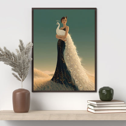 Art Deco Elegance Peacock Lady Fine Art Poster - Timeless Glamour for Your Walls