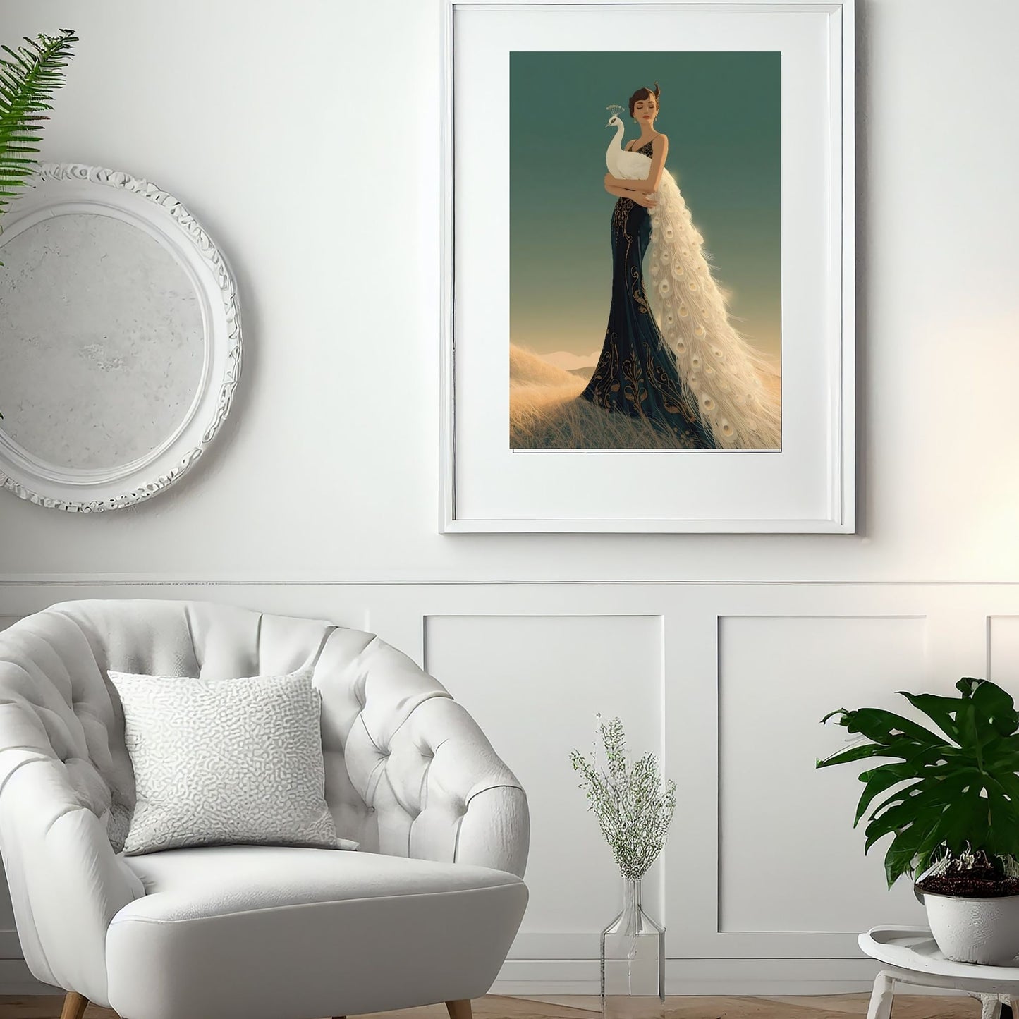 Art Deco Elegance Peacock Lady Fine Art Poster - Timeless Glamour for Your Walls