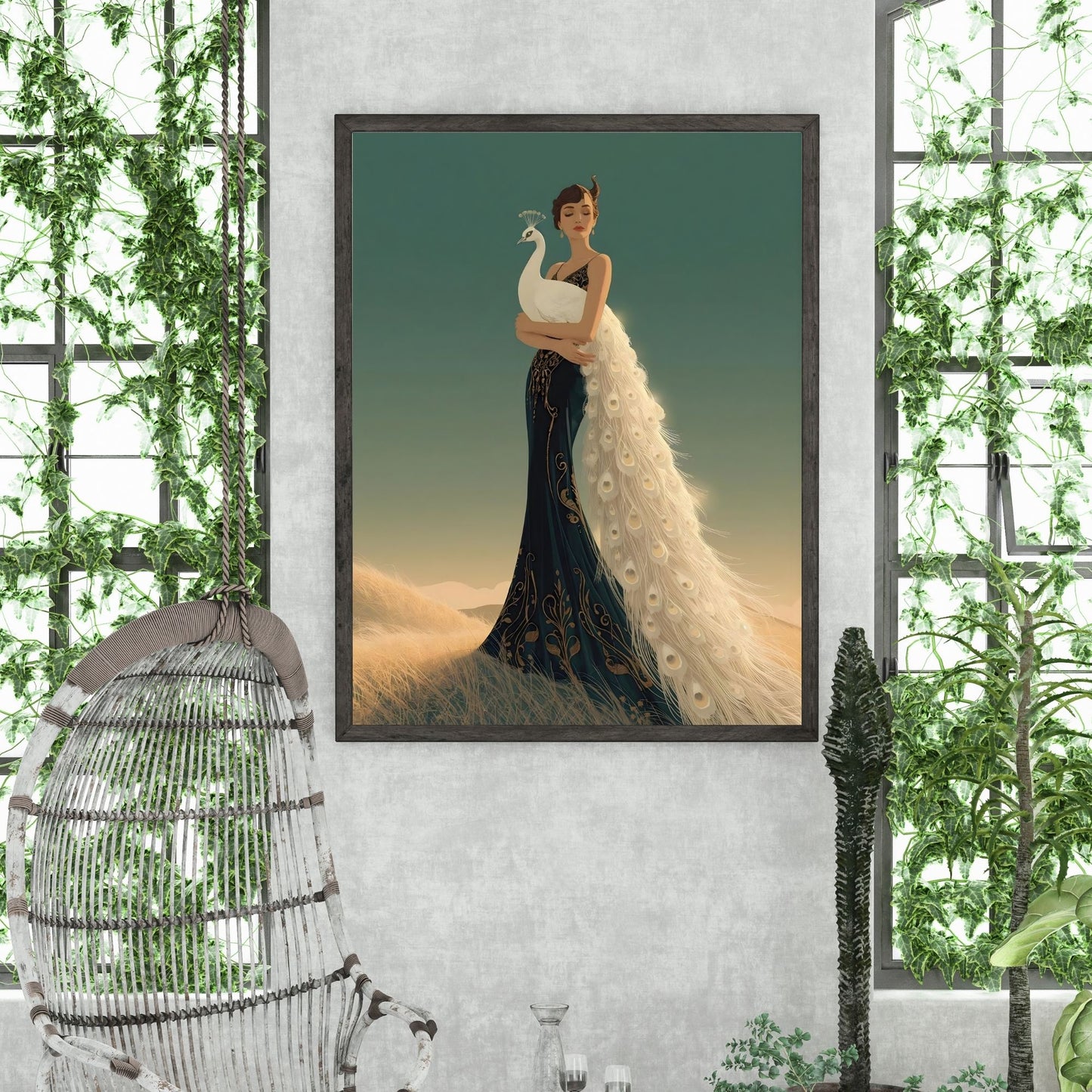 Art Deco Elegance Peacock Lady Fine Art Poster - Timeless Glamour for Your Walls
