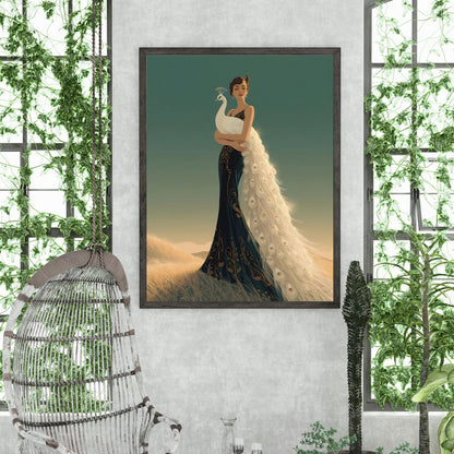 Art Deco Elegance Peacock Lady Fine Art Poster - Timeless Glamour for Your Walls