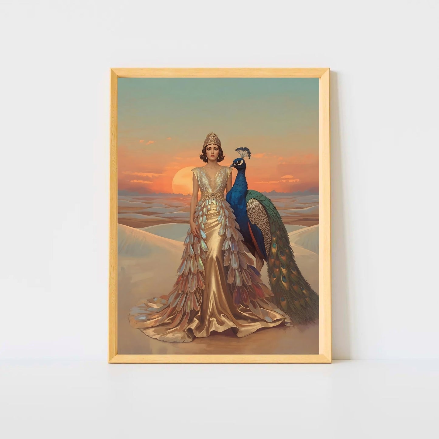 Desert Queen & Peacock Fine Art Poster – A Vibrant Oasis of Style