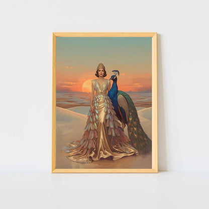 Desert Queen & Peacock Fine Art Poster – A Vibrant Oasis of Style