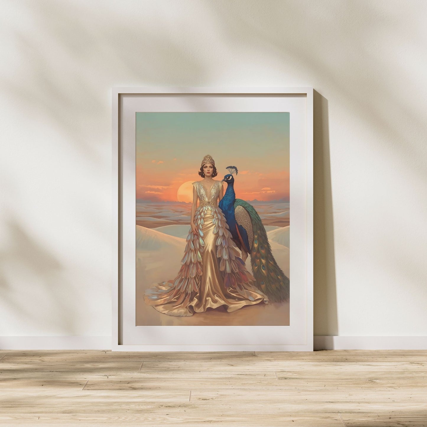 Desert Queen & Peacock Fine Art Poster – A Vibrant Oasis of Style