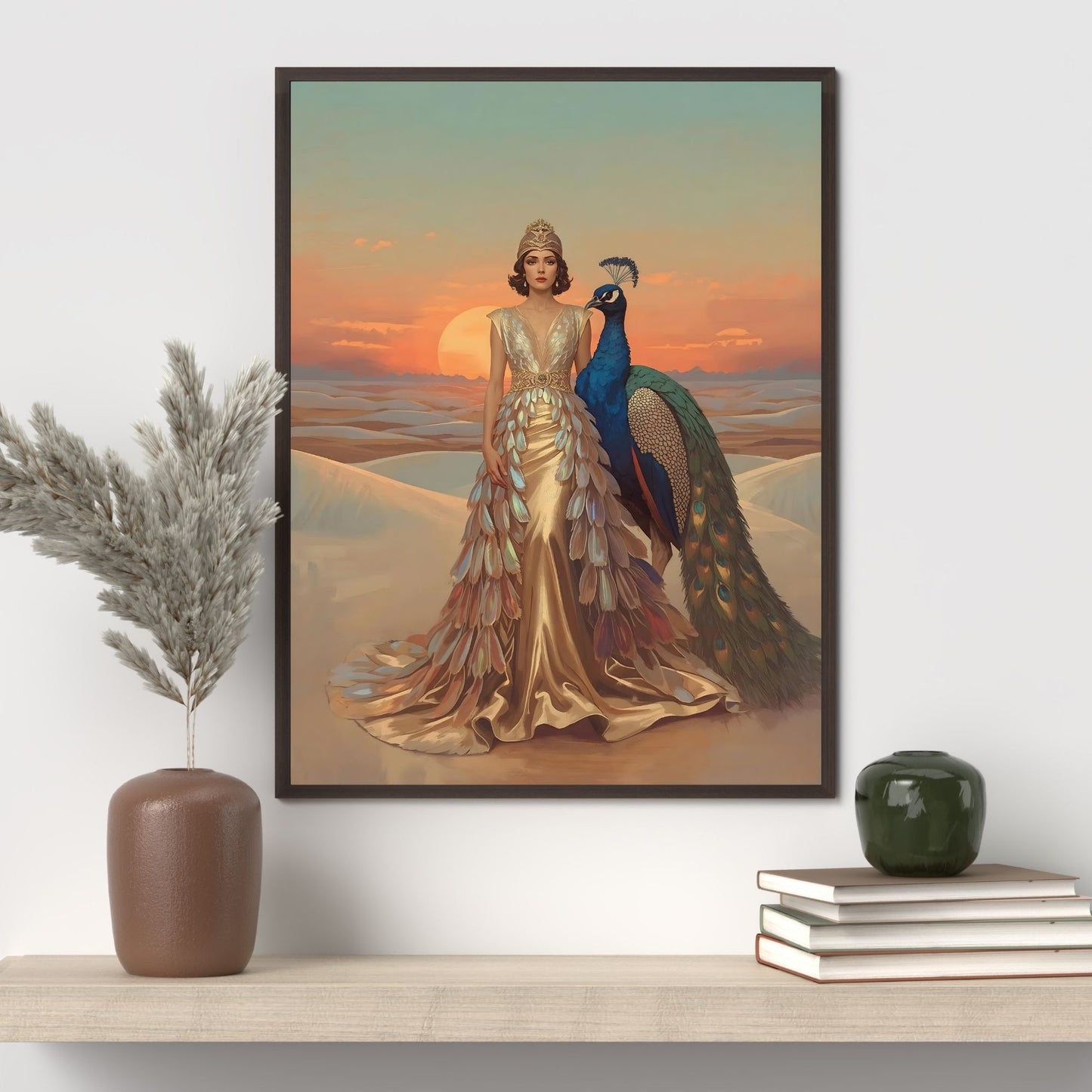 Desert Queen & Peacock Fine Art Poster – A Vibrant Oasis of Style