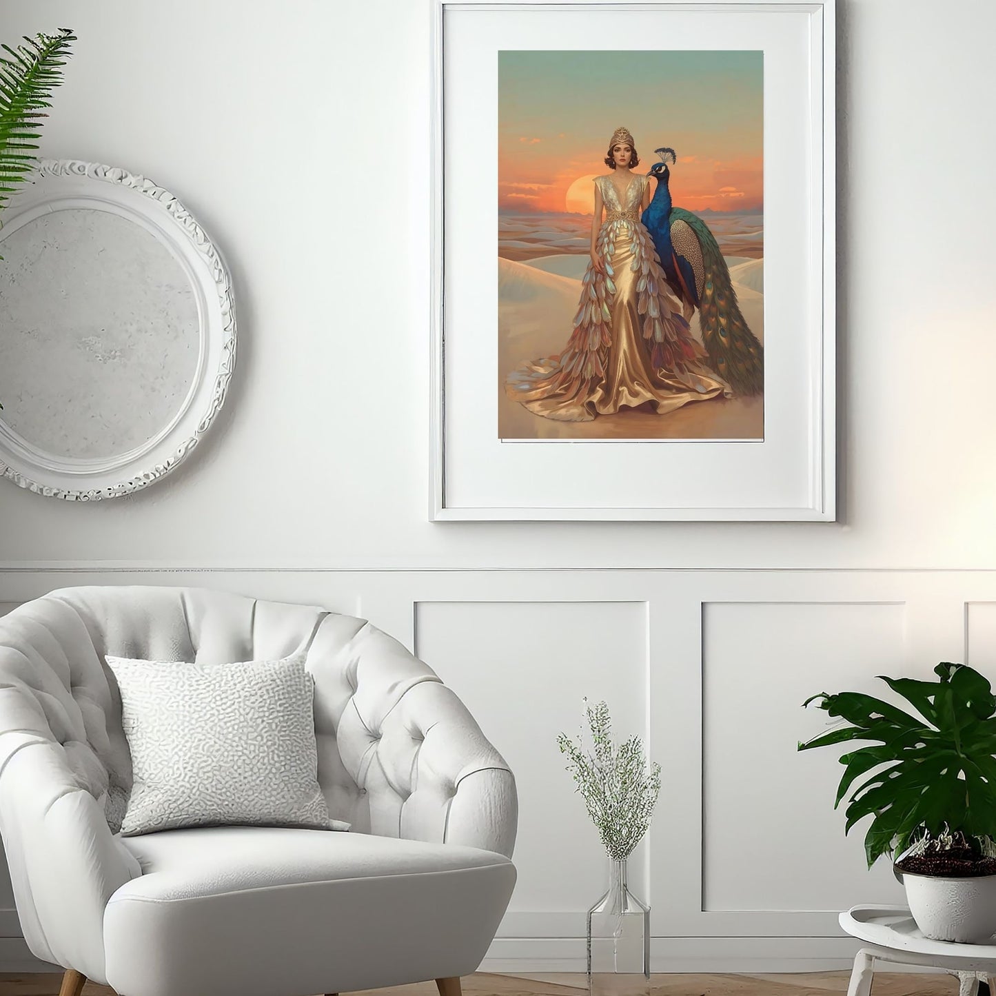 Desert Queen & Peacock Fine Art Poster – A Vibrant Oasis of Style