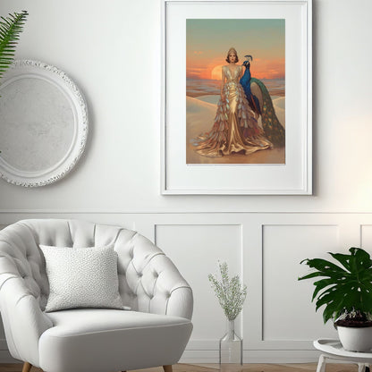 Desert Queen & Peacock Fine Art Poster – A Vibrant Oasis of Style