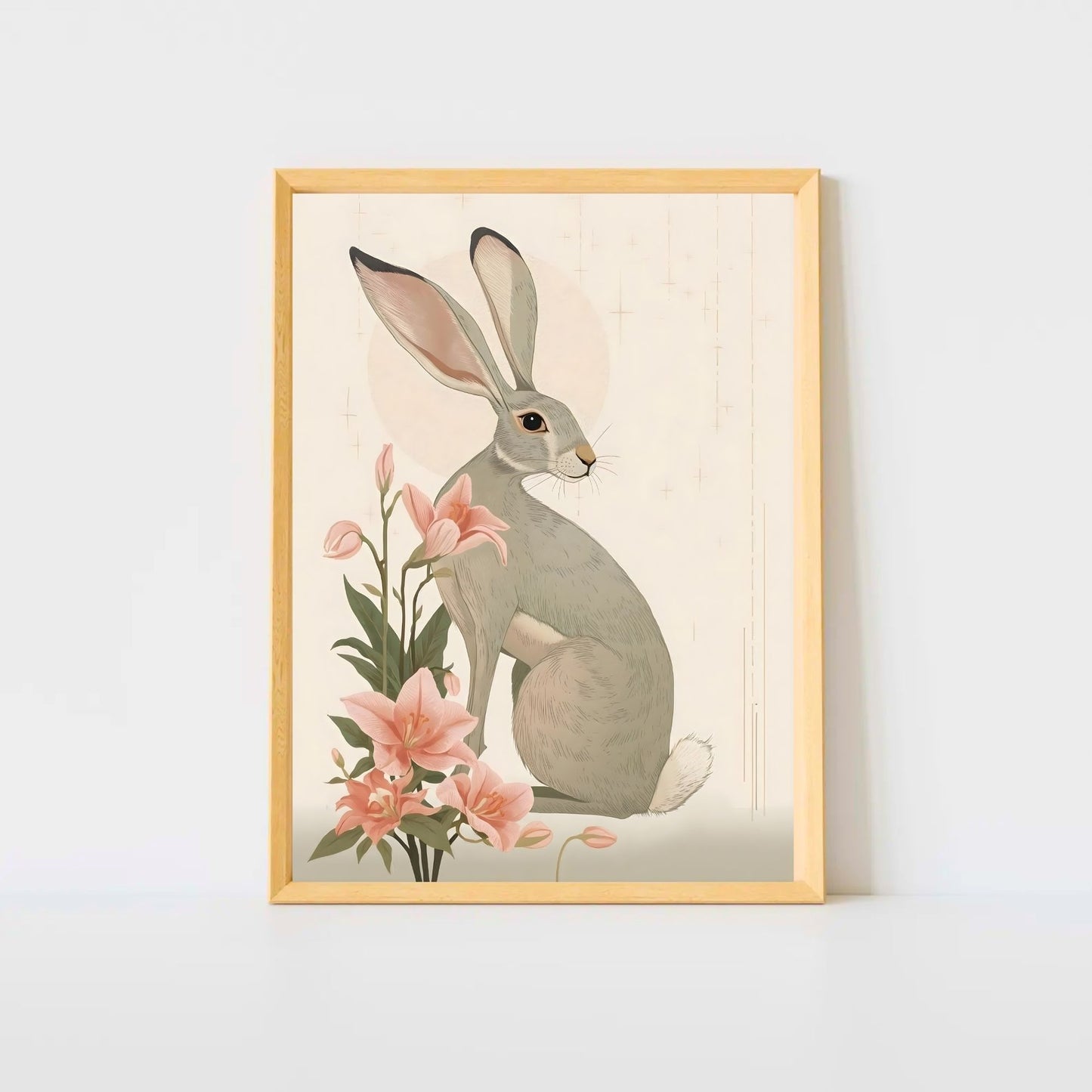 Enchanted Rabbit & Lilies Fine Art Poster - Whimsical Nature Decor in Various Sizes