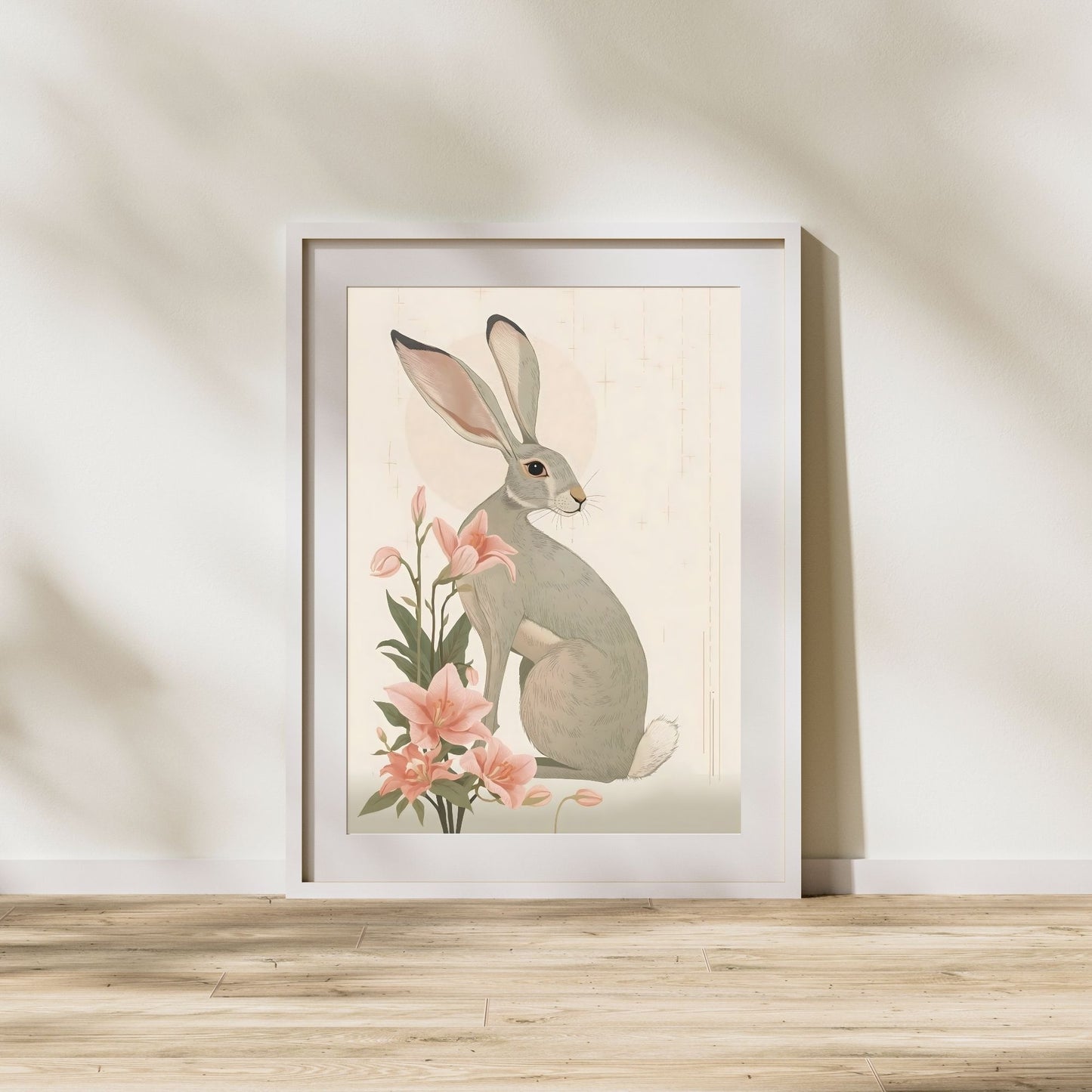 Enchanted Rabbit & Lilies Fine Art Poster - Whimsical Nature Decor in Various Sizes
