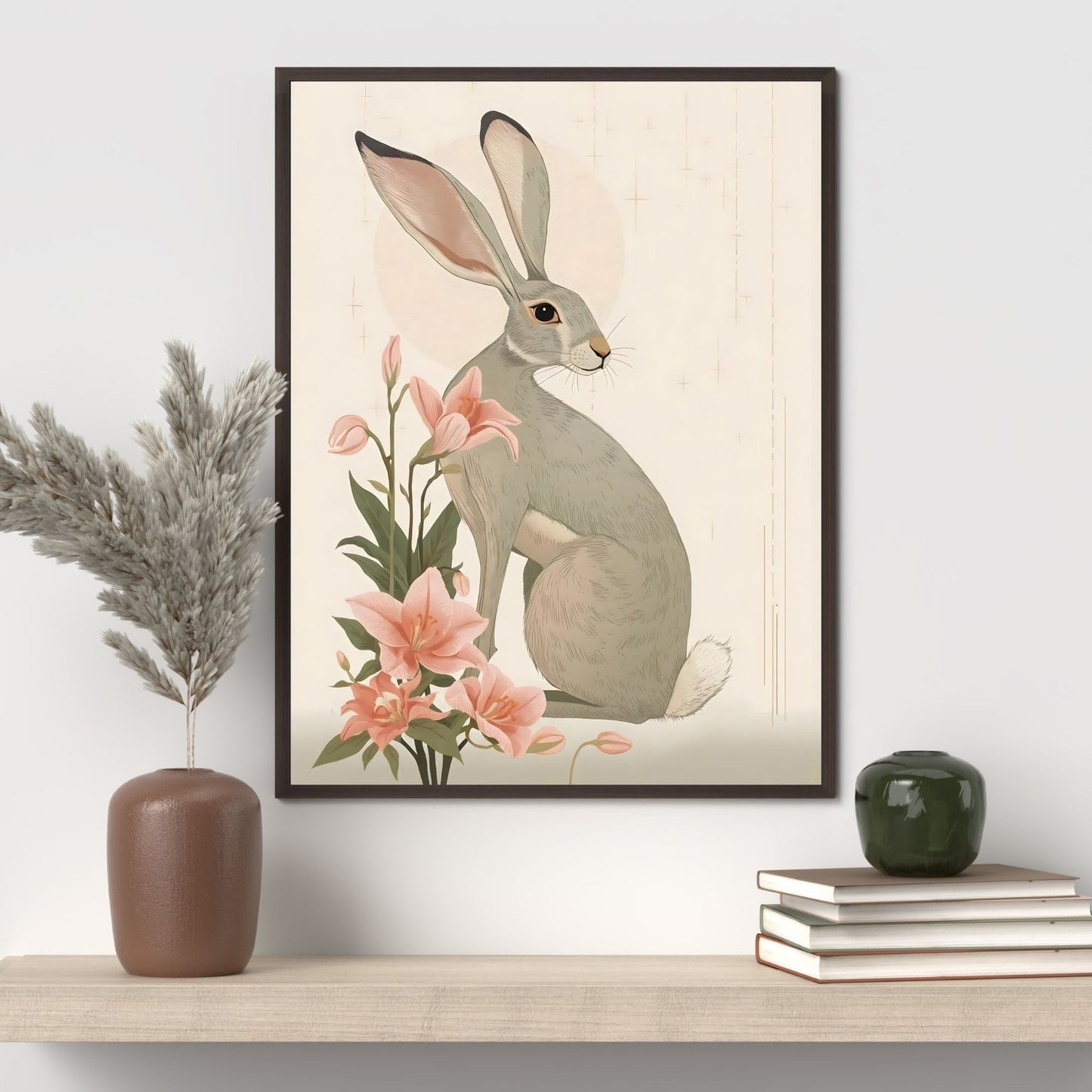 Enchanted Rabbit & Lilies Fine Art Poster - Whimsical Nature Decor in Various Sizes