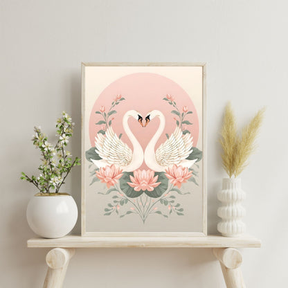 Graceful Swan Lake Art Print - Romantic Fine Art Poster