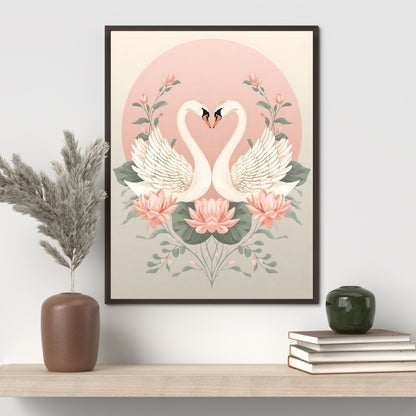 Graceful Swan Lake Art Print - Romantic Fine Art Poster