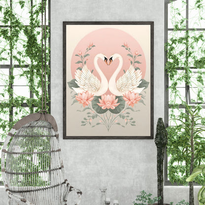 Graceful Swan Lake Art Print - Romantic Fine Art Poster