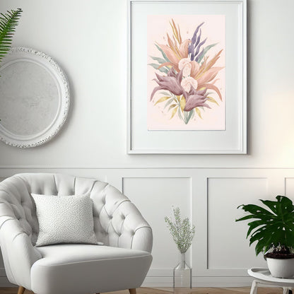 Bohemian Bloom Fine Art Poster - Pastel Floral Elegance with Gold Accents