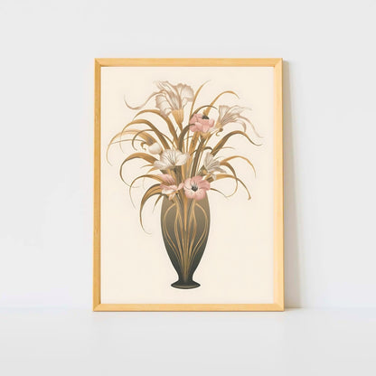 Art Nouveau Floral Vase Fine Art Poster - Timeless Elegance in Muted Tones, Available in Multiple Sizes