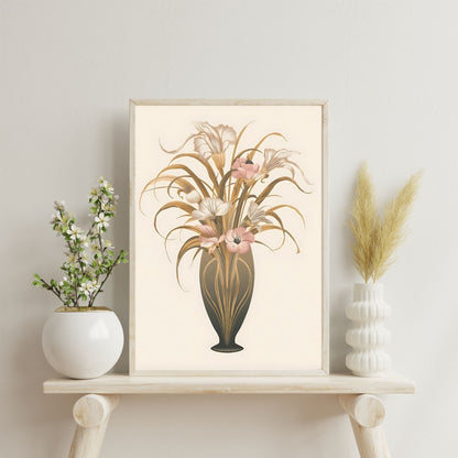 Art Nouveau Floral Vase Fine Art Poster - Timeless Elegance in Muted Tones, Available in Multiple Sizes