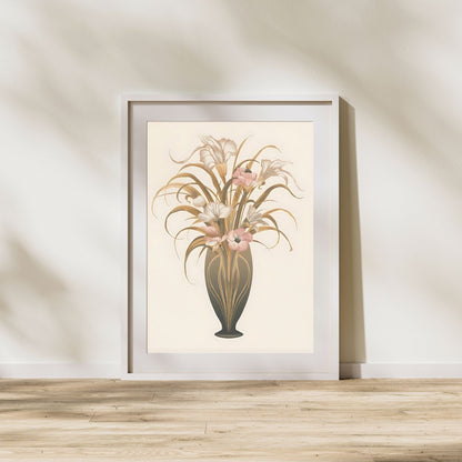 Art Nouveau Floral Vase Fine Art Poster - Timeless Elegance in Muted Tones, Available in Multiple Sizes