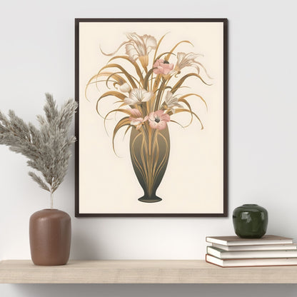 Art Nouveau Floral Vase Fine Art Poster - Timeless Elegance in Muted Tones, Available in Multiple Sizes