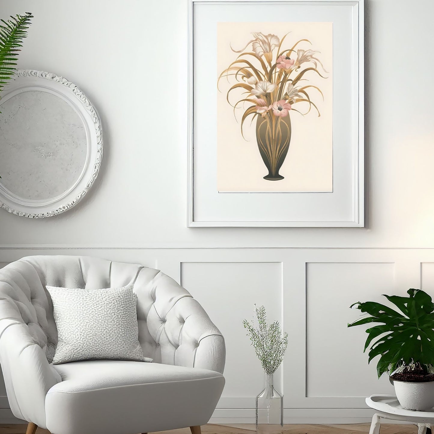 Art Nouveau Floral Vase Fine Art Poster - Timeless Elegance in Muted Tones, Available in Multiple Sizes