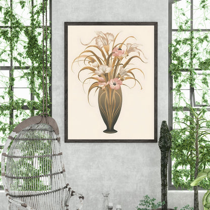 Art Nouveau Floral Vase Fine Art Poster - Timeless Elegance in Muted Tones, Available in Multiple Sizes
