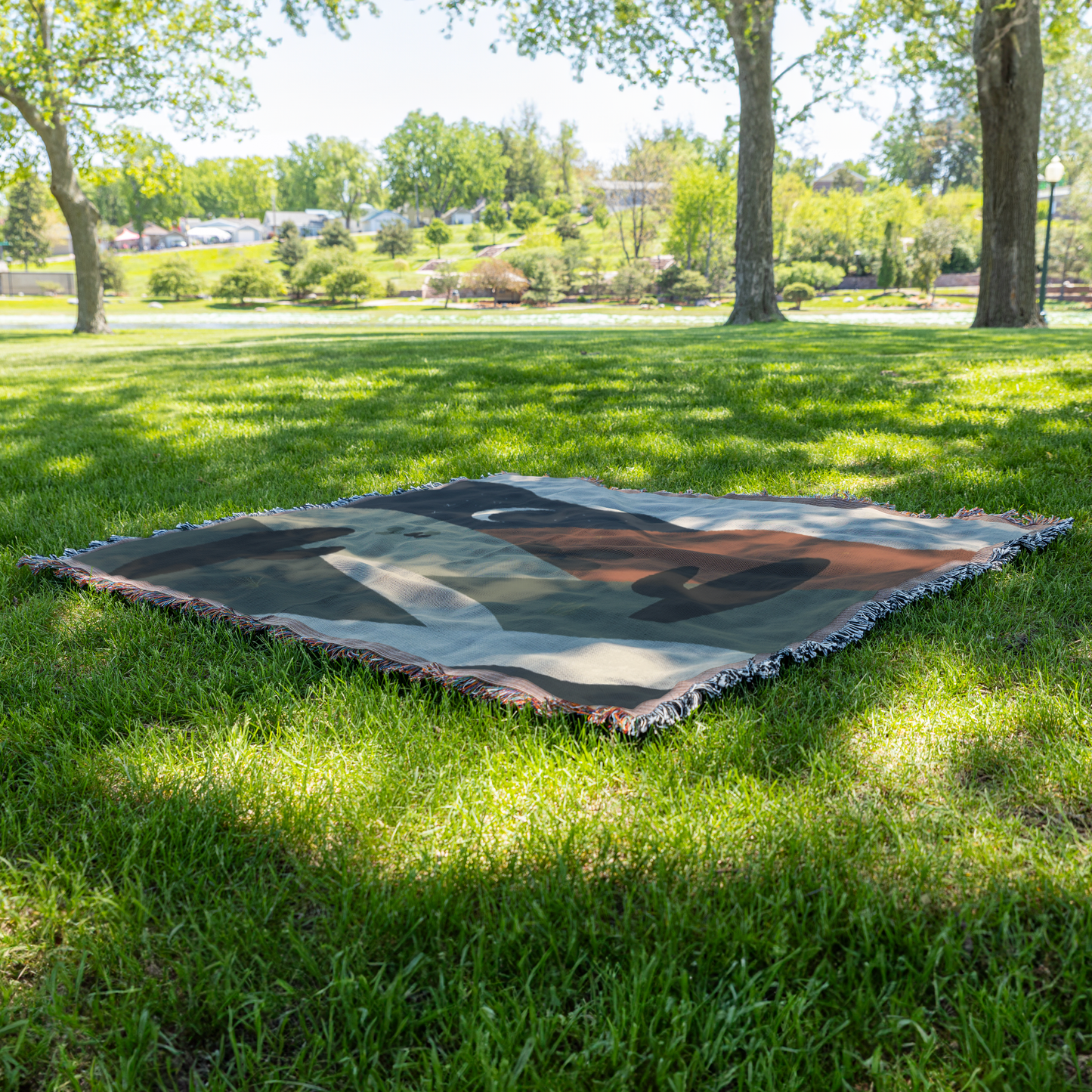 Desert Night Woven Blanket | Moonlit Cactus Landscape Throw | Boho Western Home Décor with Fringe