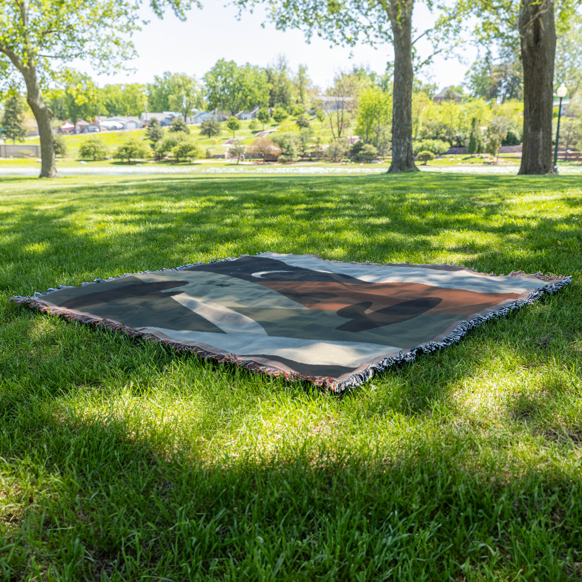 Desert Night Woven Blanket | Moonlit Cactus Landscape Throw | Boho Western Home Décor with Fringe