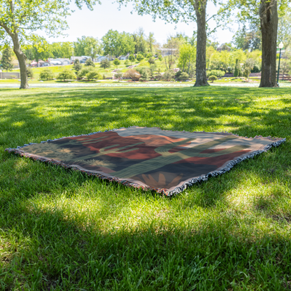 Desert Sunset Woven Blanket | Cactus Landscape Printed Throw | Boho Western Home Décor with Fringe Edge
