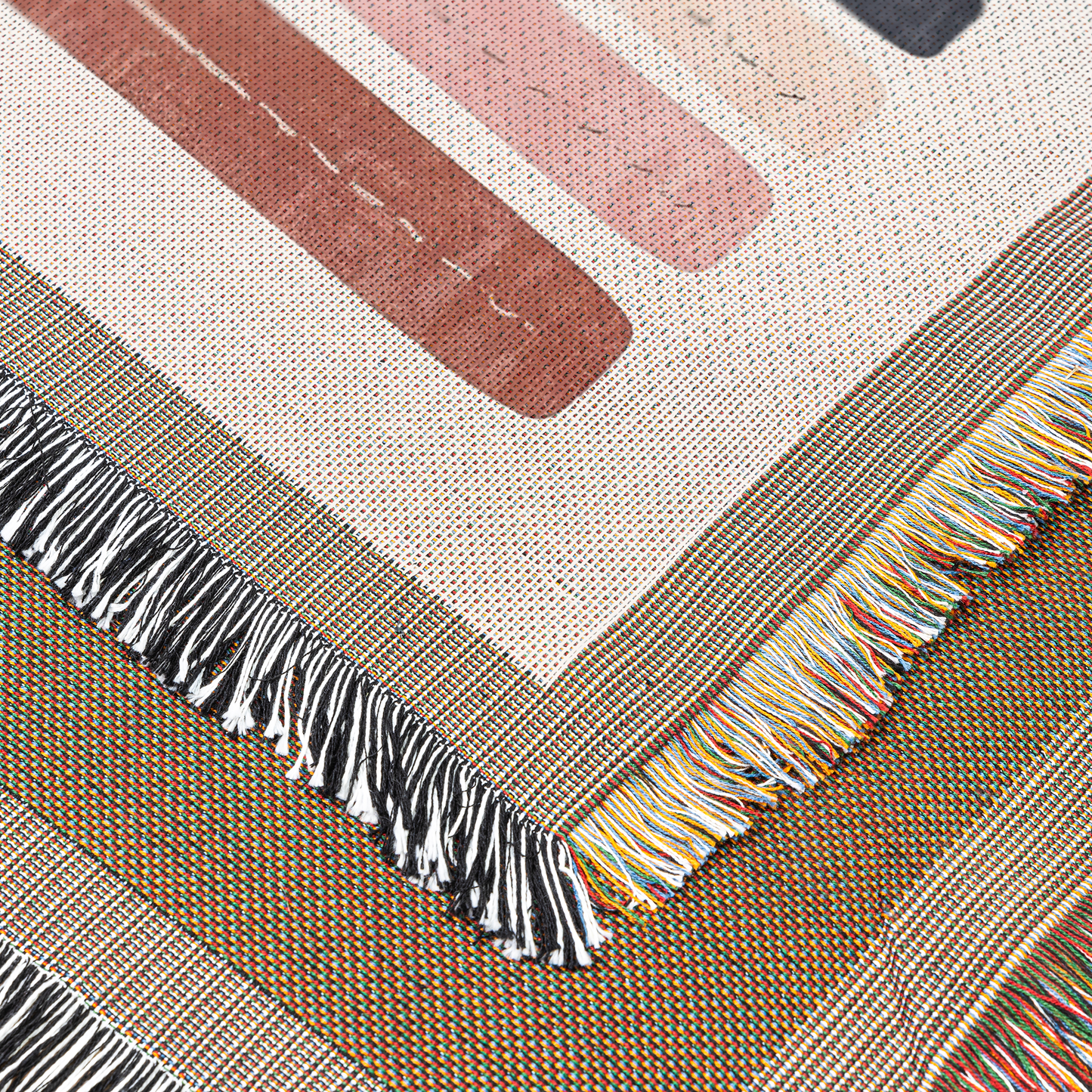 Boho Rainbow Woven Blanket | Neutral Nursery Printed Throw | Cozy Minimalist Home Décor with Fringe