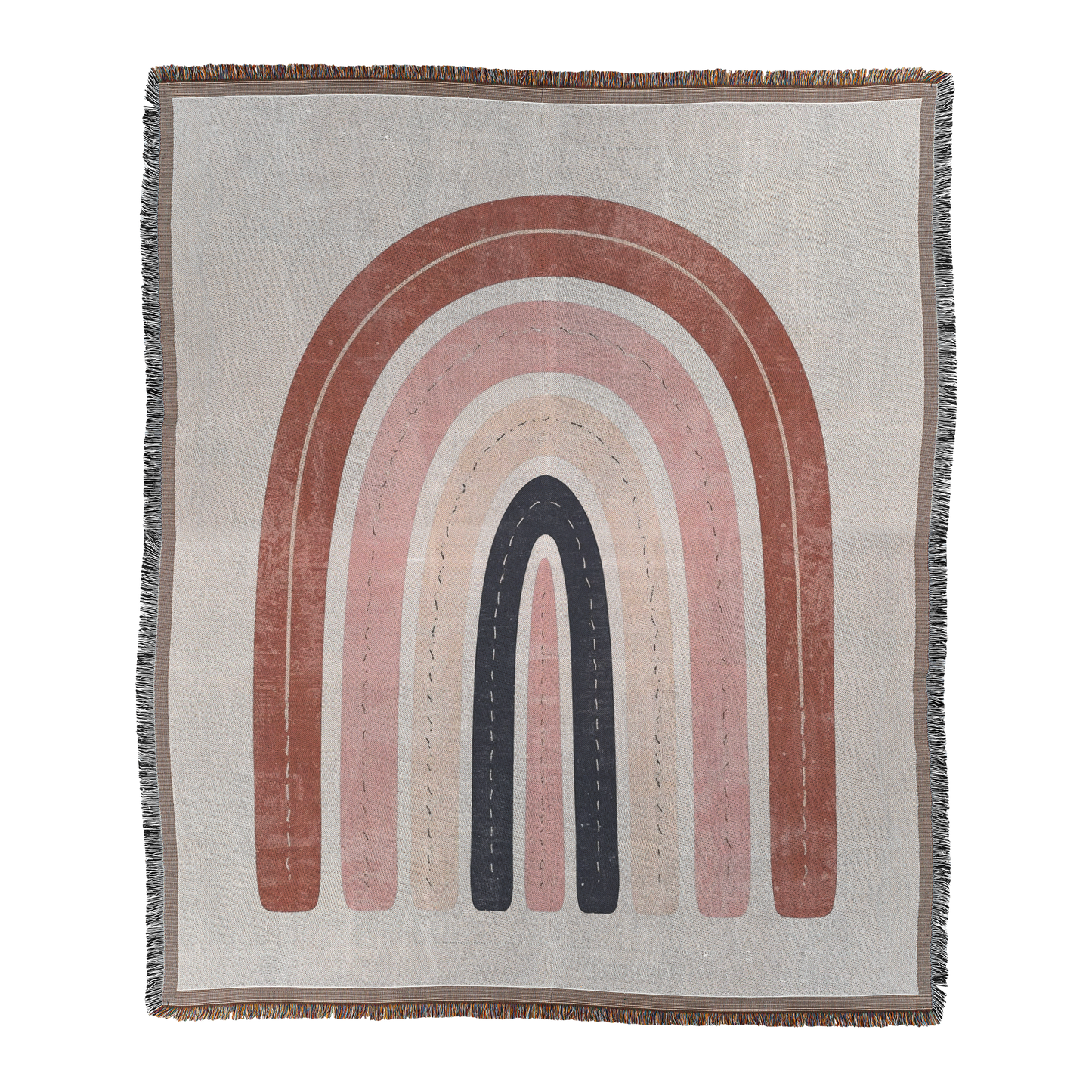 Boho Rainbow Woven Blanket | Neutral Nursery Printed Throw | Cozy Minimalist Home Décor with Fringe Default Title