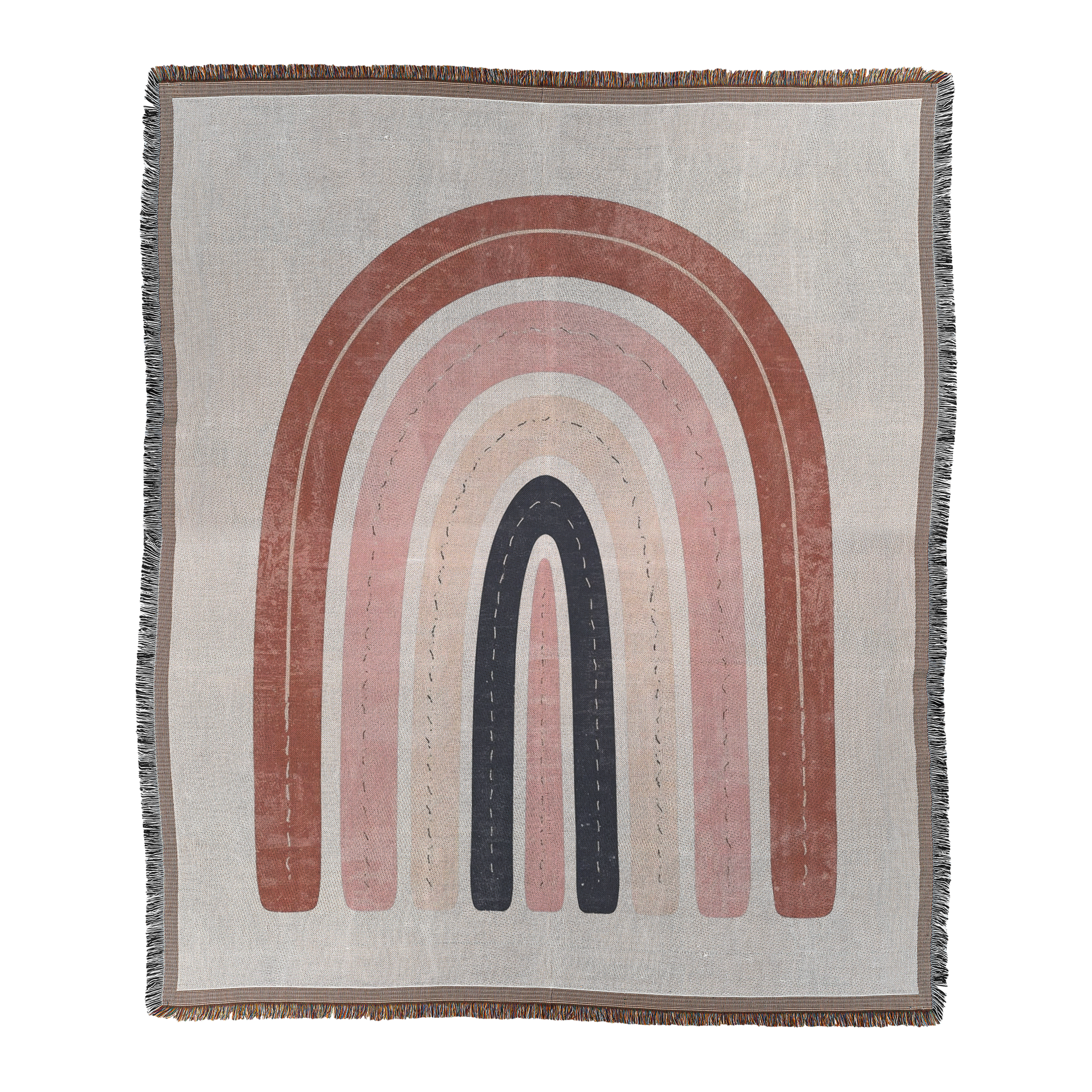 Boho Rainbow Woven Blanket | Neutral Nursery Printed Throw | Cozy Minimalist Home Décor with Fringe Default Title