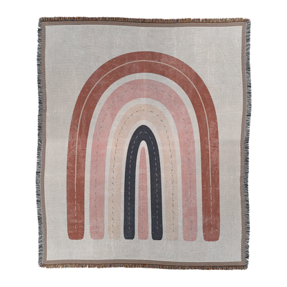 Boho Rainbow Woven Blanket | Neutral Nursery Printed Throw | Cozy Minimalist Home Décor with Fringe Default Title