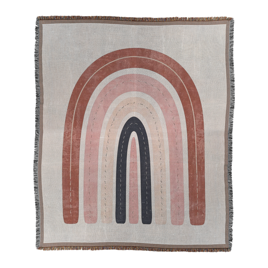 Boho Rainbow Woven Blanket | Neutral Nursery Printed Throw | Cozy Minimalist Home Décor with Fringe Default Title