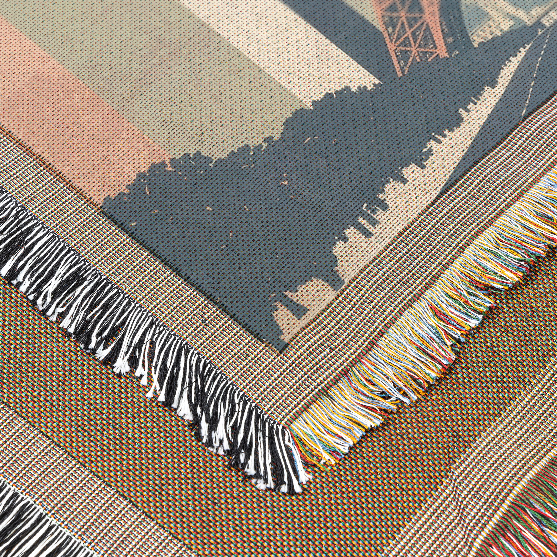 Paris Eiffel Tower Woven Blanket | Modern Travel Art Printed Throw | Parisian Home Décor with Fringe