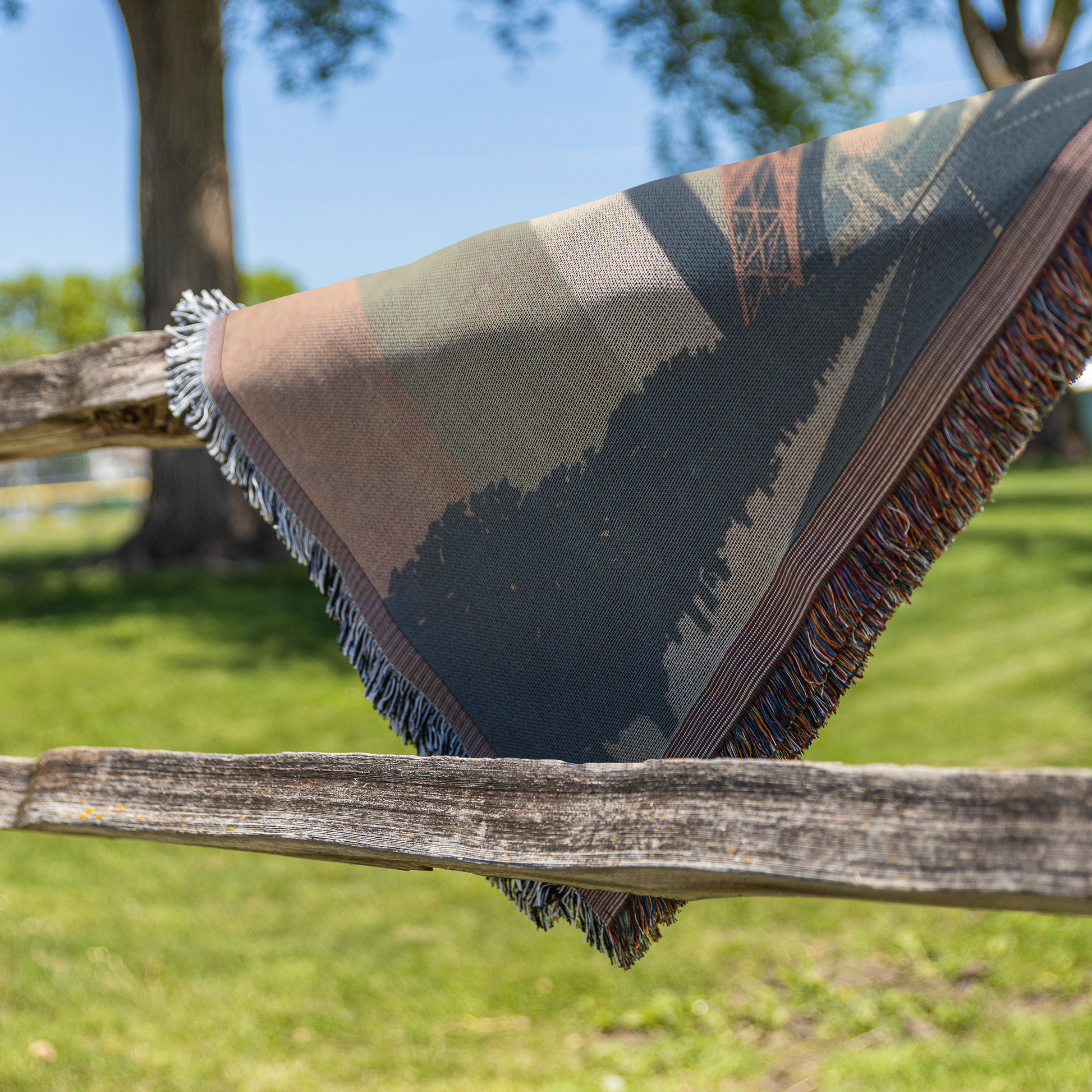 Paris Eiffel Tower Woven Blanket | Modern Travel Art Printed Throw | Parisian Home Décor with Fringe