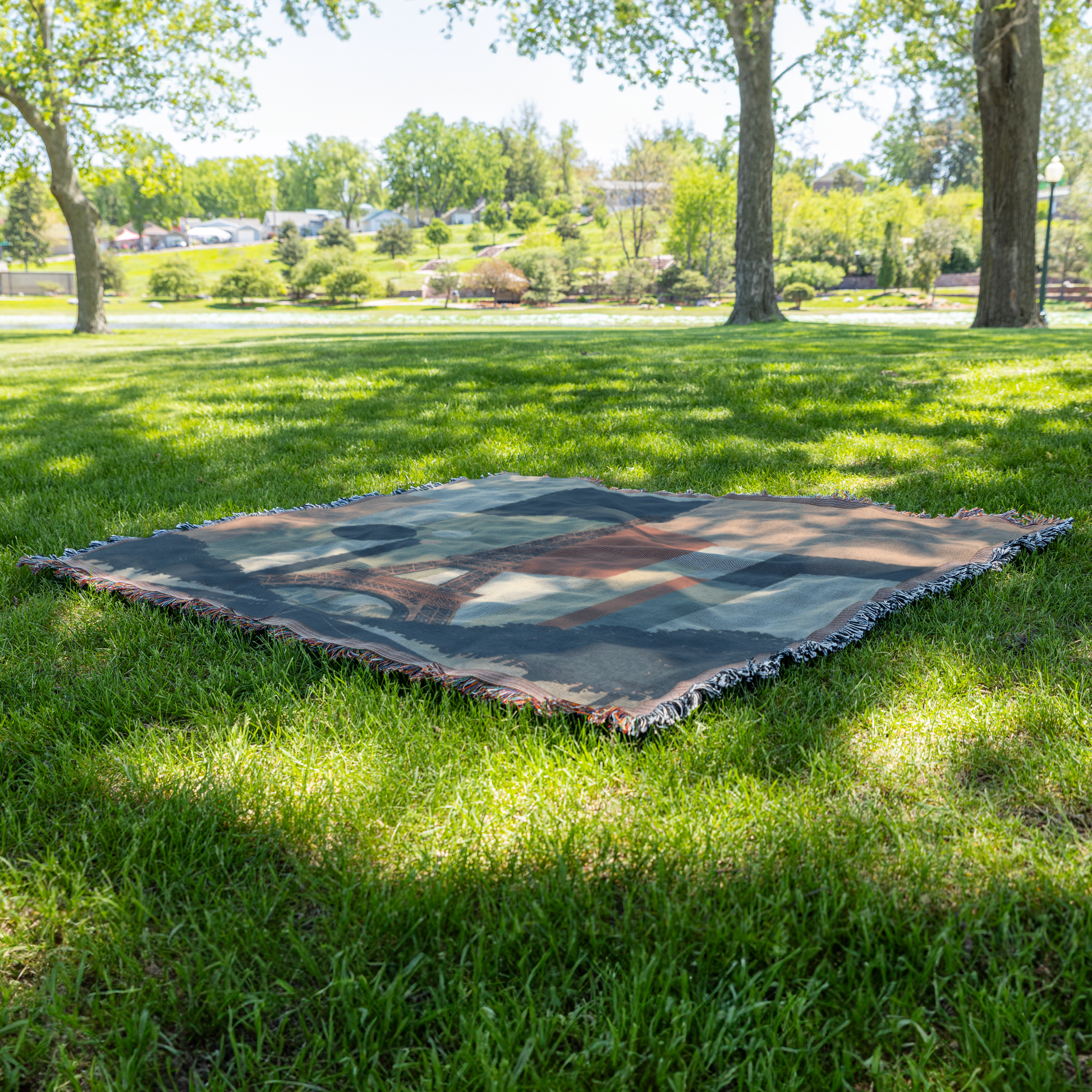 Paris Eiffel Tower Woven Blanket | Modern Travel Art Printed Throw | Parisian Home Décor with Fringe