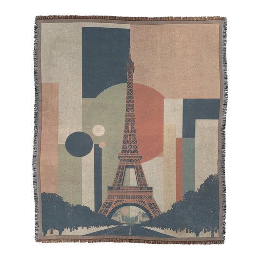 Paris Eiffel Tower Woven Blanket | Modern Travel Art Printed Throw | Parisian Home Décor with Fringe Default Title