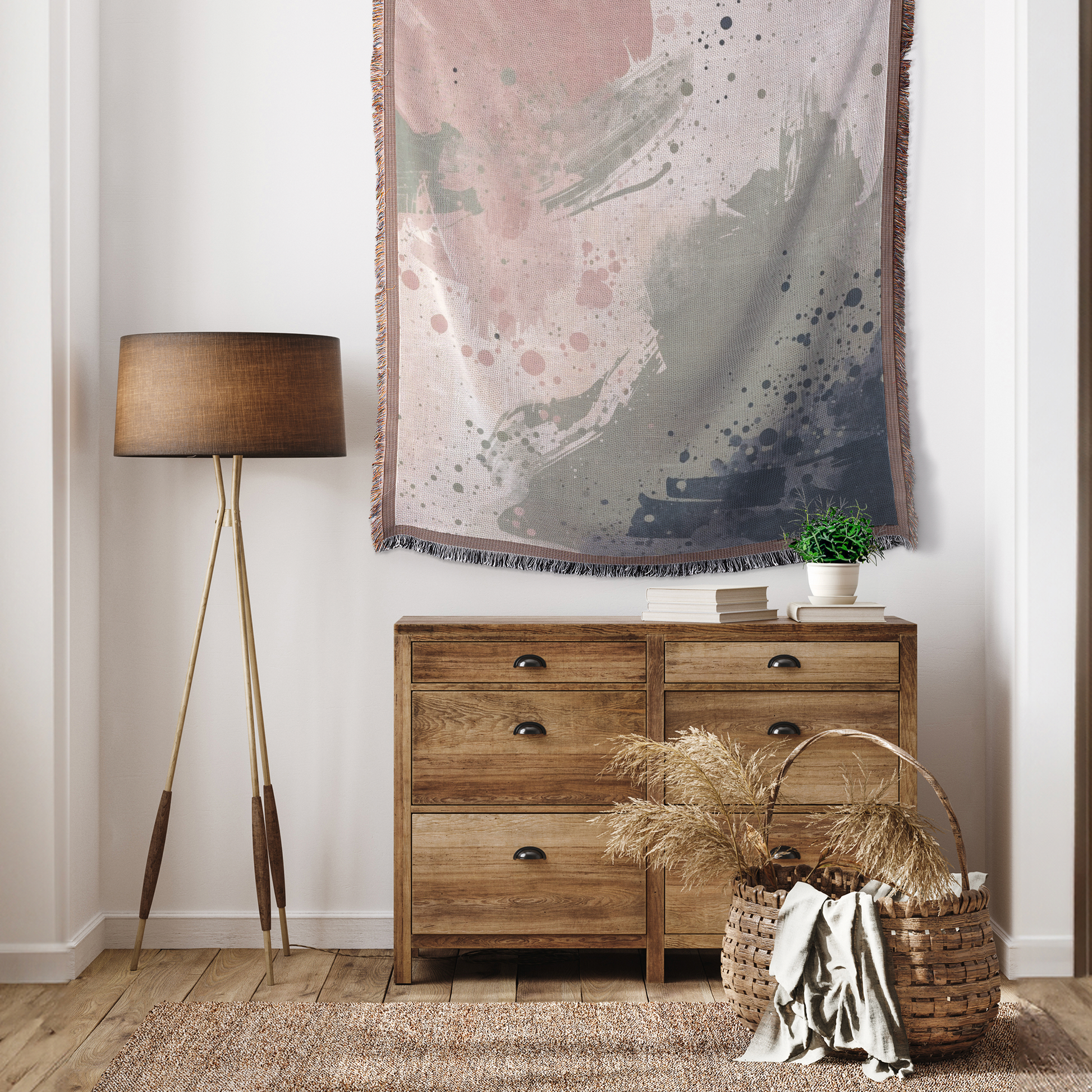 Abstract Watercolor Woven Blanket | Neutral Brushstroke Printed Throw | Modern Minimalist Home Décor