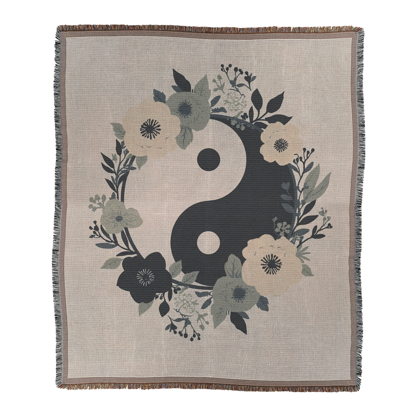 Floral Yin Yang Woven Blanket | Boho Balance Symbol Printed Throw | Cozy Meditation & Wellness Home Décor Default Title