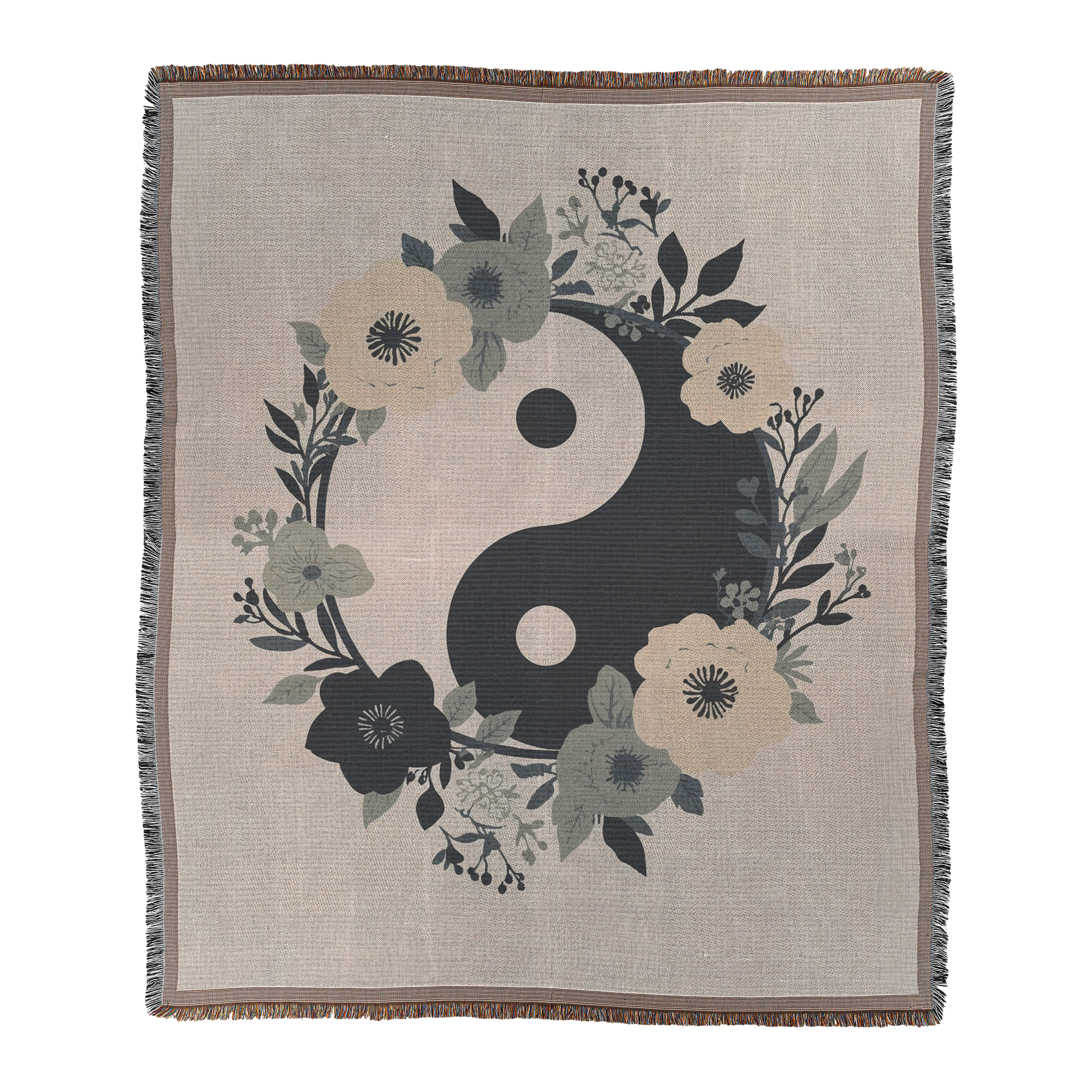 Floral Yin Yang Woven Blanket | Boho Balance Symbol Printed Throw | Cozy Meditation & Wellness Home Décor Default Title