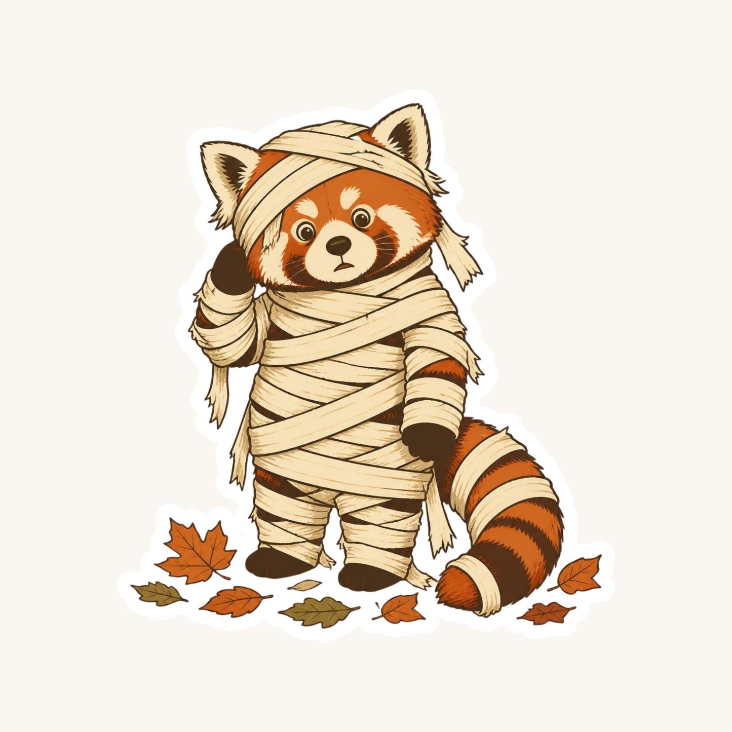 Mummy Panda Wrapped in Bandages | Halloween Vintage | White Vinyl | Die-Cut Sticker