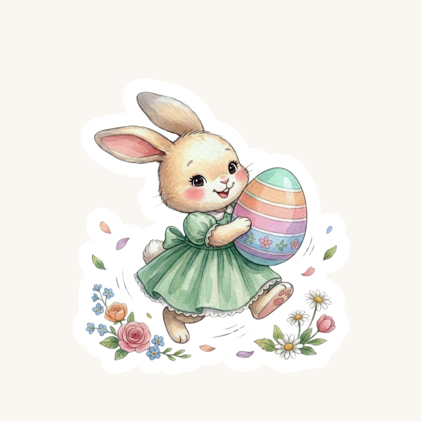 Easter Bunny Running Spring Pastel | Easter Decal | White Vinyl | Die-Cut Sticker