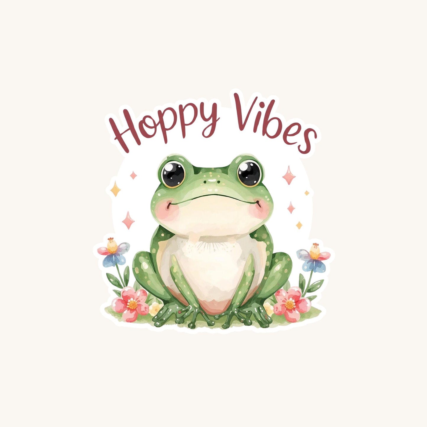 Hoppy Vibes Flower Frog | Nature Aesthetic | White Vinyl | Die-Cut Sticker