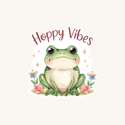 Hoppy Vibes Flower Frog | Nature Aesthetic | White Vinyl | Die-Cut Sticker