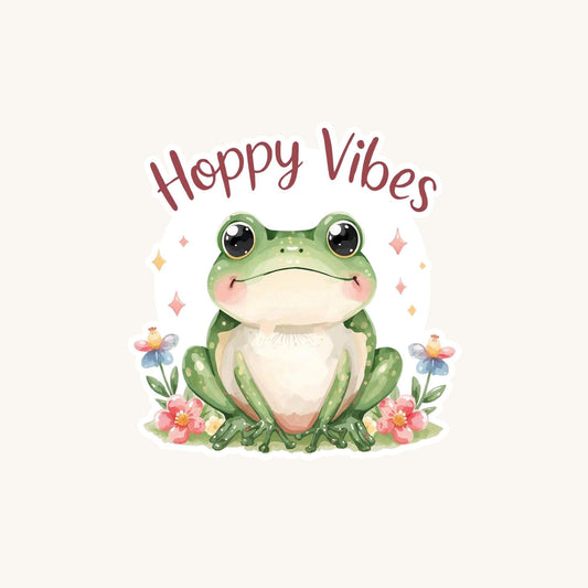 Hoppy Vibes Flower Frog | Nature Aesthetic | White Vinyl | Die-Cut Sticker