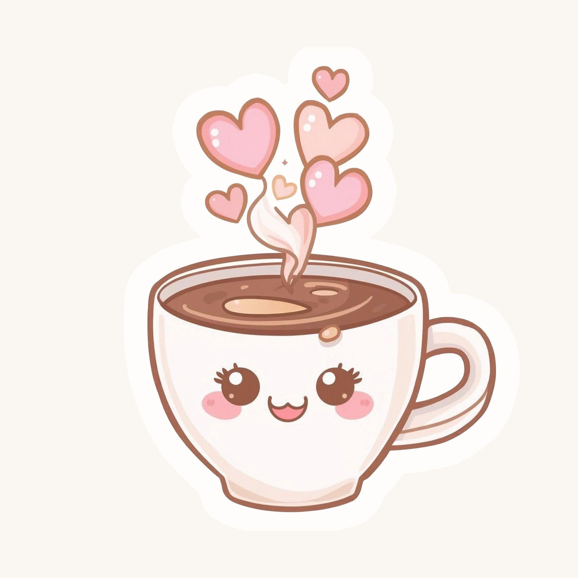 Coffee Cup of Love Smiling Mug | Kawaii Food | White Vinyl | Die-Cut Sticker