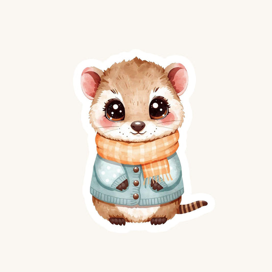 Numbat in Scarf Cozy Forest | Aussie Animal | White Gloss Vinyl | Die-Cut Sticker