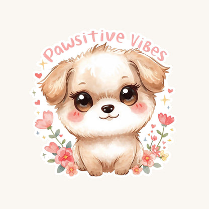 Pawsitive Vibes Puppy | Motivational | White Vinyl | Die-Cut Sticker