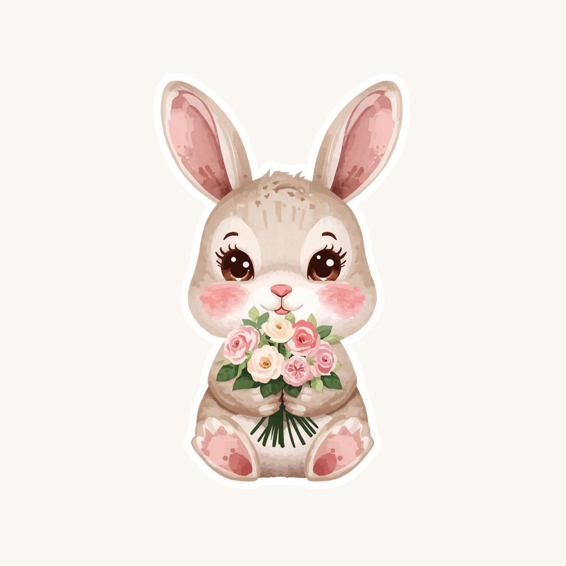 Bunny Bouquet Spring Flowers | Cottagecore | White Vinyl | Die-Cut Sticker